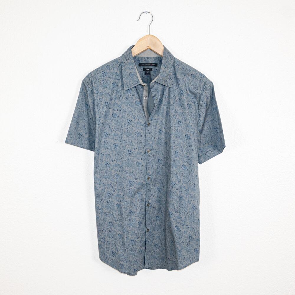 John Varvatos Luxe Button up Shirt floral print Blue Grey size Medium